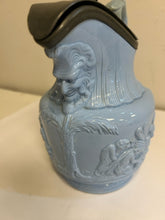 Load image into Gallery viewer, Vintage Blue Ceramic Pitcher w/ Metal Flip Lid
