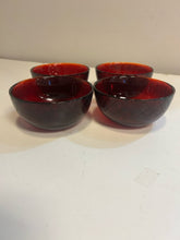 Load image into Gallery viewer, Four Ruby Red Glass Bowls with  Diamond Pattern from Cristal D&#39;Argues
