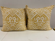 Load image into Gallery viewer, Brand New Pair of Yellow &amp; White Pillows with JF Finch Monaco Fabric
