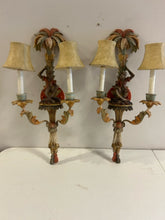 Load image into Gallery viewer, Pair of Vintage Venetian Polychrome Wood Carved Figural Sconces
