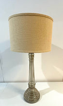Load image into Gallery viewer, Glass Table Lamp with Tweed Shade from Pottery Barn
