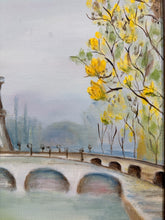Load image into Gallery viewer, Vintage Original Acrylic of the Eiffel Tower along the River Seine, signed
