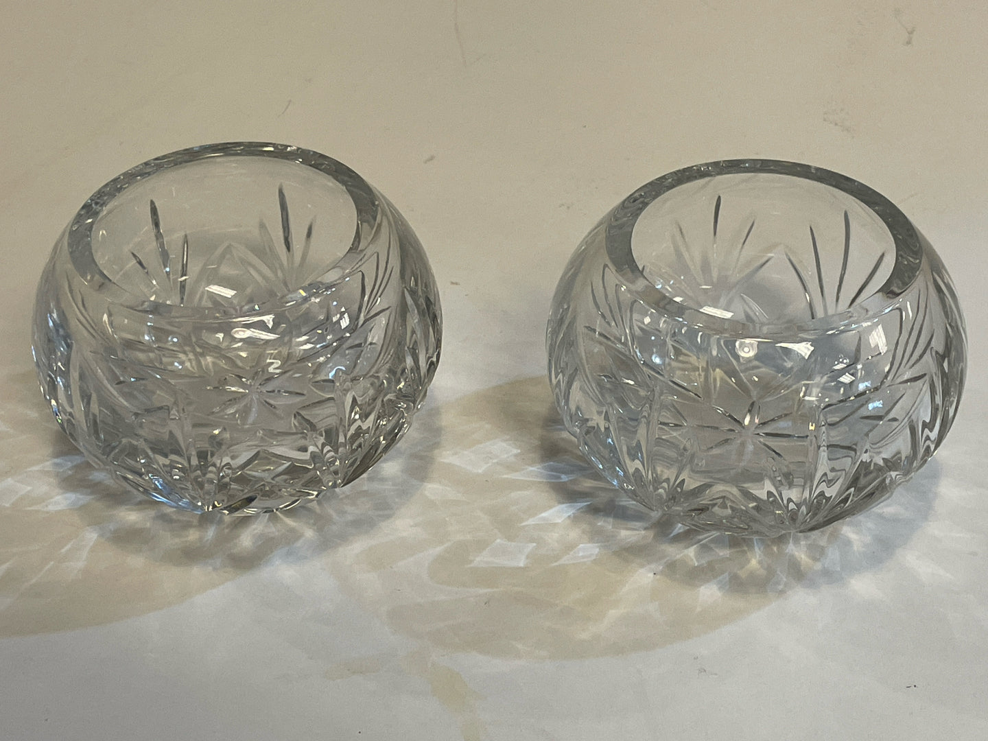 Pair of Round Cut Glass Votives
