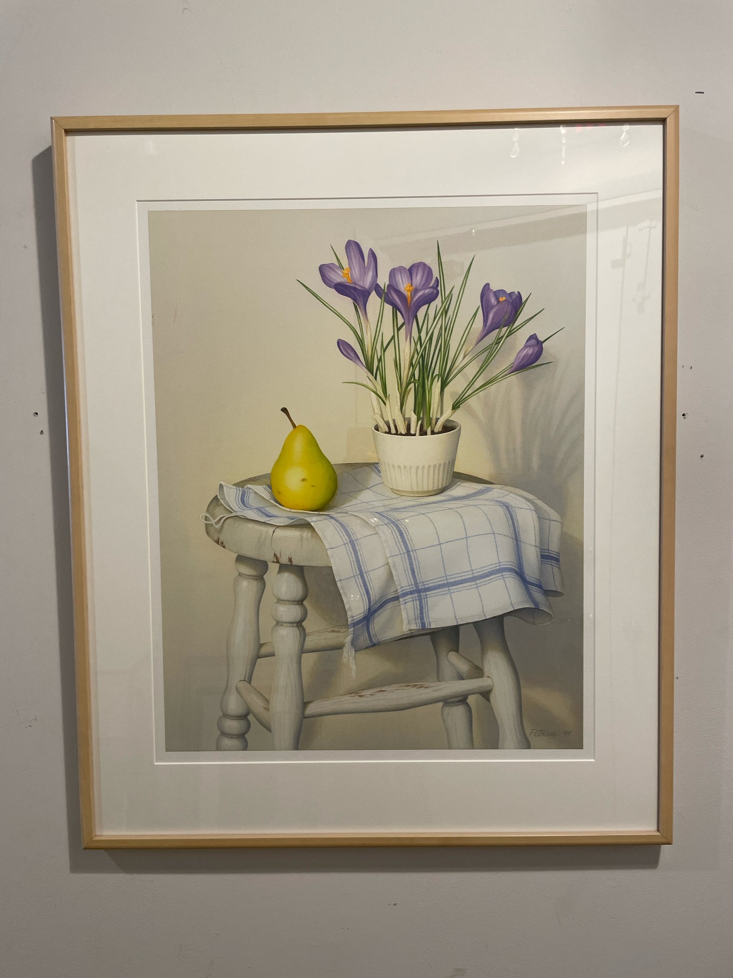 Still Life of Pear and Crocuses, by James Petran,  Signed