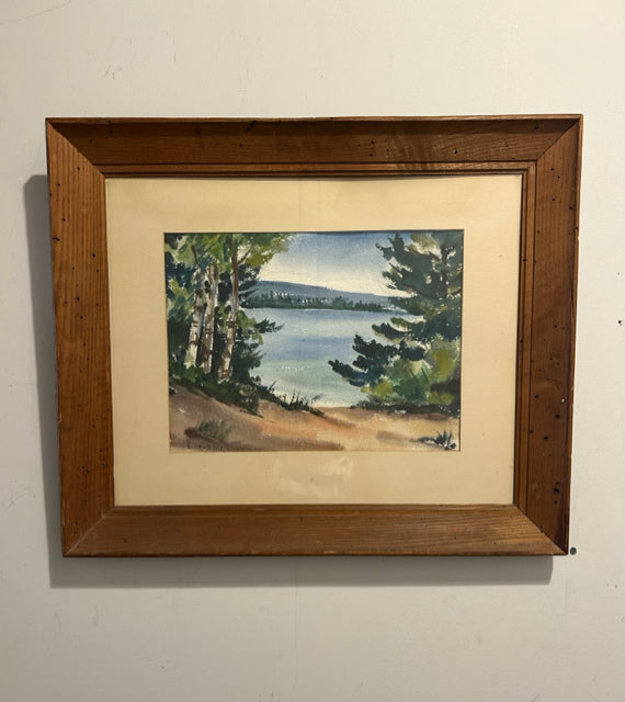 Framed Watercolor of Serene Water Landscape, signed