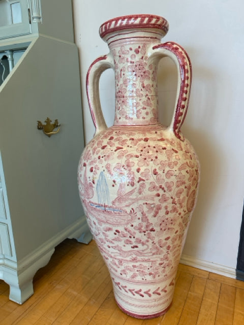 Pink & White Floor Vase from Grandi Maioliche Ficola - Deruta, Italy