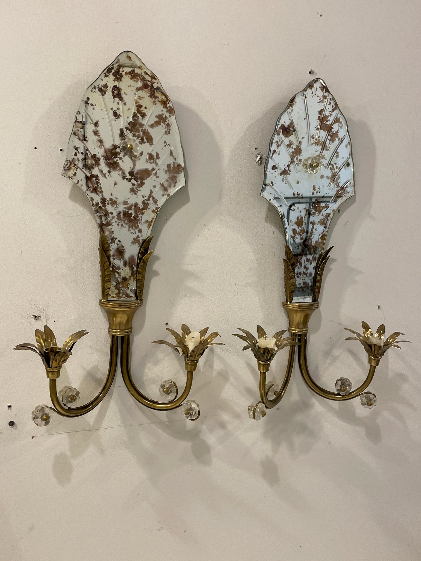 Pair of Mirrored Brass Candle Sconces
