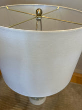 Load image into Gallery viewer, Seafoam Green &amp; Cream Stucco Table Lamp with  White Drum Shade
