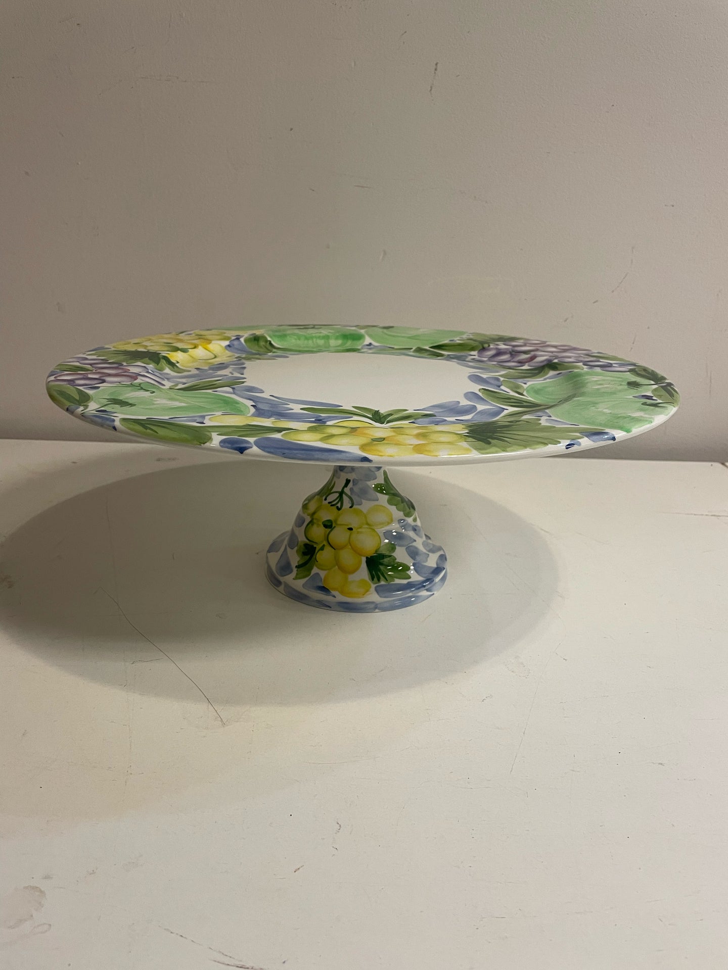 Pedestal Cake Stand with Grapes & Leaves from La Ceramica V.B.C.