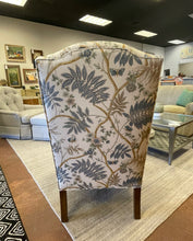 Load image into Gallery viewer, Custom Floral Queen Anne Style Upholstered Wing Back Chair with Ottoman
