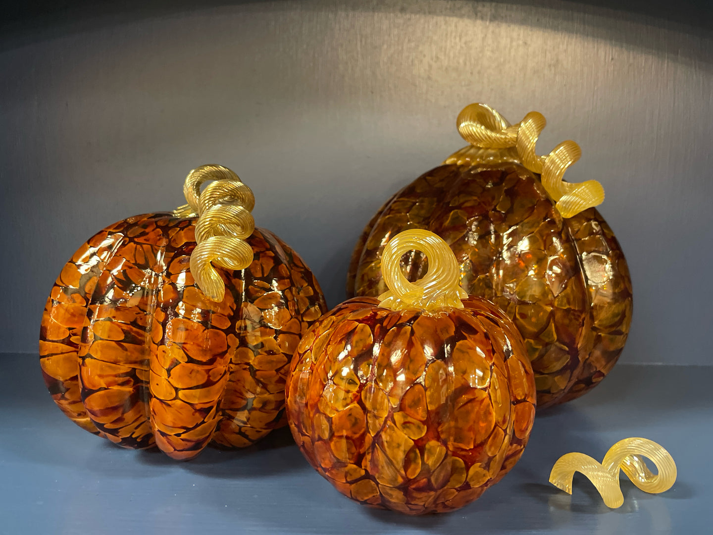 Set of 3 Brown Hand Crafted Pumpkins from Glass Eye Studio