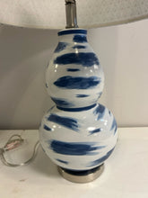Load image into Gallery viewer, Blue &amp; White Gourd Lamp with  Blue &amp; White Patterned Shade
