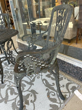 Load image into Gallery viewer, Wrought Iron Table &amp; Two Arm Chairs
