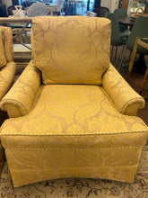 Load image into Gallery viewer, Pair of Gold Damask Club Chairs with Cording from Henredon Furniture
