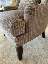 Load image into Gallery viewer, Grey &amp; Cream Velvet Geometric Patterned Wing Chair
