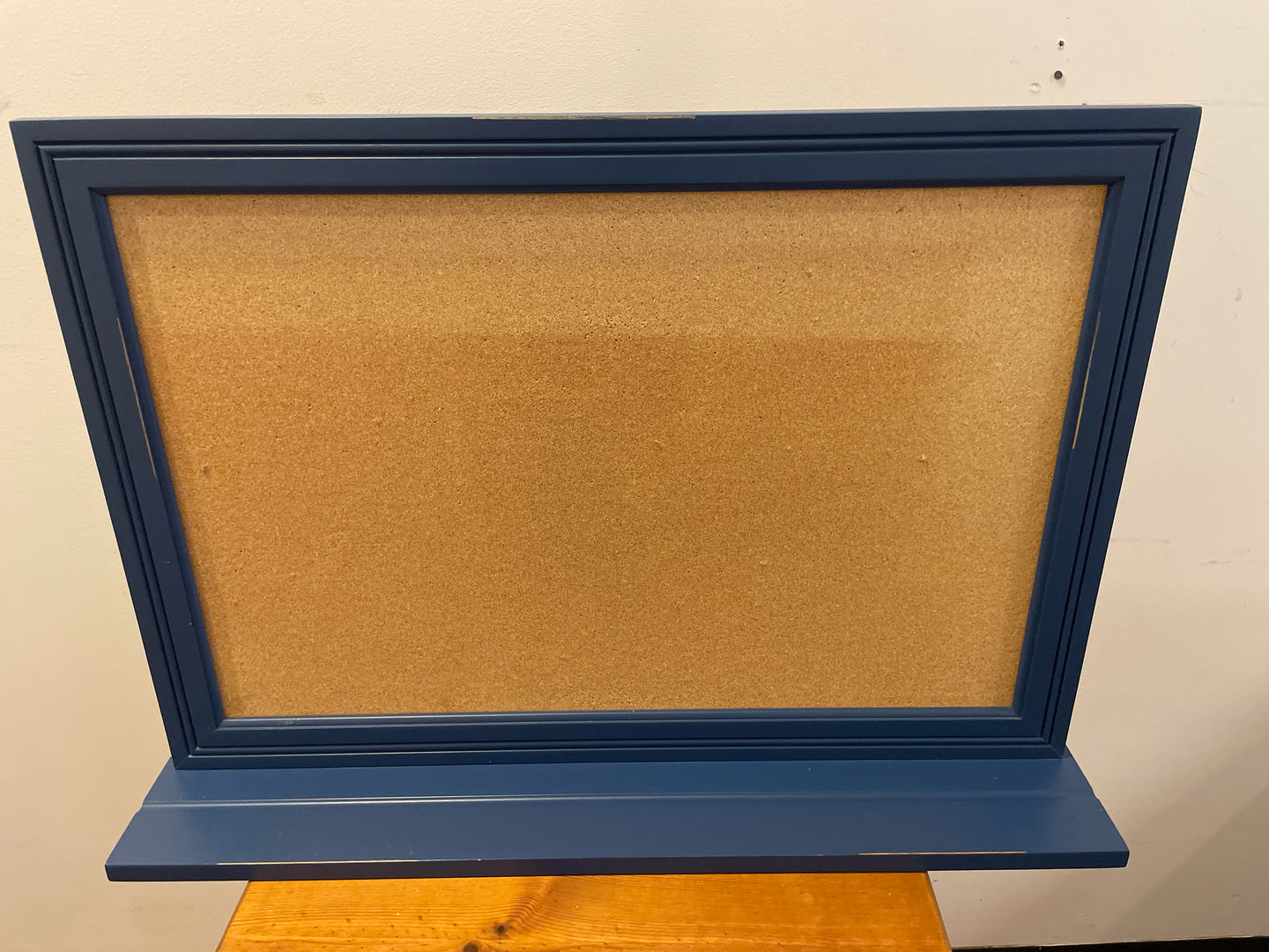 Painted Blue Framed Cork Board with Shelf