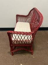 Load image into Gallery viewer, Childs Wicker Bench with Red &amp; White Checked Cushion
