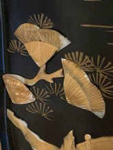 Load image into Gallery viewer, Vintage Asian Black Lacquer Wood Wall Panel with  Raised Mother of Pearl Inlay Landscape Scene  (II)
