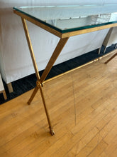 Load image into Gallery viewer, Hollywood Regency Glass Top Console Table with Brushed  Gold Metal Base from Holly Hunt
