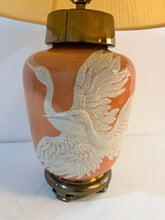 Load image into Gallery viewer, Ceramic Ginger Jar Table Lamp with Crane Motif and Brass Detailing
