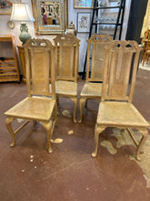 Load image into Gallery viewer, Set of Four Vintage Carved, Caned, Light Wood Dining Chairs
