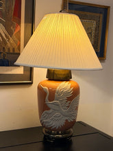 Load image into Gallery viewer, Ceramic Ginger Jar Table Lamp with Crane Motif and Brass Detailing
