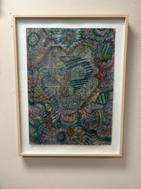 Colorful Abstract in White Washed Wood Frame