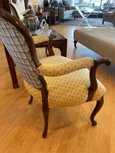 Load image into Gallery viewer, Pair of Blue &amp; Yellow Upholstered Arm Chairs
