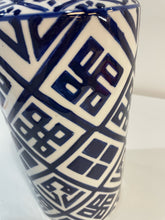 Load image into Gallery viewer, Blue &amp; White Geometric Pattern Lidded Ceramic Jar
