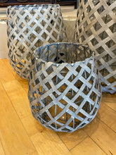 Load image into Gallery viewer, Set of Three Woven Grey Candle Lanterns
