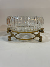 Load image into Gallery viewer, Ribbed Crystal Bowl on Brass Footed Stand
