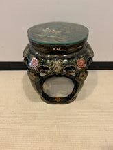 Load image into Gallery viewer, Vintage Black Lacquer Chinoiserie Glass Top Garden Stool
