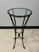 Load image into Gallery viewer, Petite Glass Top Accent Table with Metal Knotted Base
