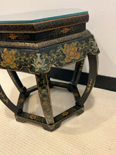 Load image into Gallery viewer, Vintage Black Lacquer Chinoiserie Glass Top Garden Stool
