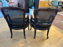 Load image into Gallery viewer, Pair of Cane Back Louis XV Carved Chairs with  Black Patent Leather Seats
