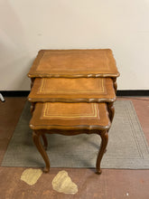 Load image into Gallery viewer, Vintage Walnut Nesting Tables with Leather Top
