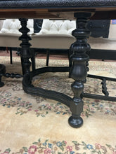 Load image into Gallery viewer, Black Painted Dining Room Table, 4 Upholstered Side Chairs &amp; Two Wood Framed Head Chairs with Three 11&quot; Leaves
