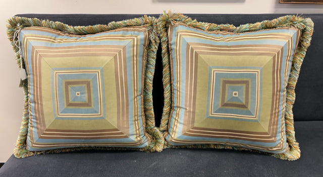 Pair of Silk Striped Pillows with Fringe