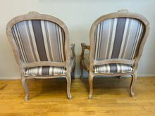 Load image into Gallery viewer, Pair of Vintage French Louis XV Style Fauteuils with Striped Upholstery
