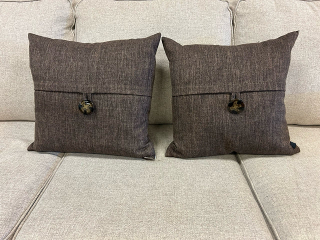 Pair of Brown Throw Pillows with  Decorative Button