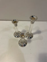 Load image into Gallery viewer, Trio Of Silver Plate And Lucite Candleholders
