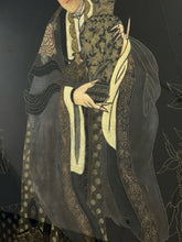 Load image into Gallery viewer, Hand Painted Fabric with Gold Threading of Asian Empress in Gold Bamboo Frame
