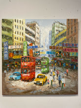 Load image into Gallery viewer, Oil on Canvas of Hong Kong Streetscape by Cranquang, signed
