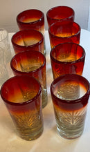 Load image into Gallery viewer, Eight Vintage Mexican Hand Blown Etched Glasses
