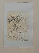 Load image into Gallery viewer, Framed Etching of Two Male Figures Fighting, signed
