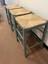 Load image into Gallery viewer, Set of 3 Crackled Finished Bar Stools with Rattan Seats
