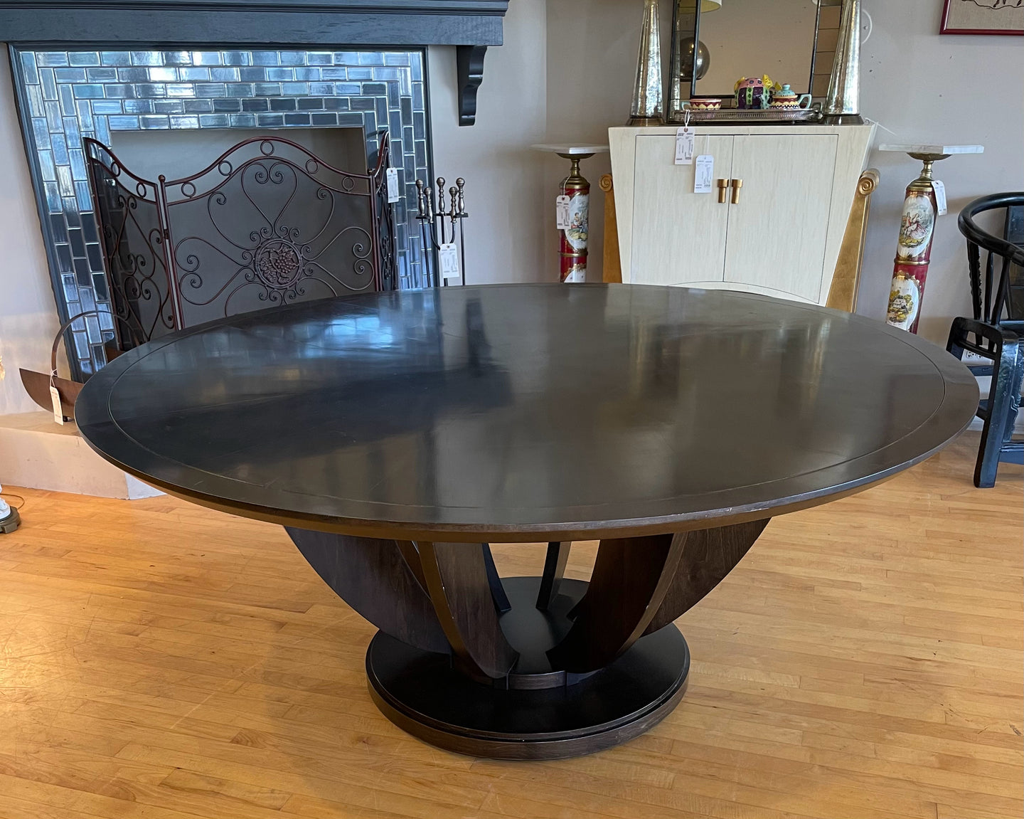 Art Deco Round Wood Dining Table from McGuire Furniture (Baker)