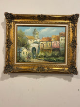 Load image into Gallery viewer, Original Oil in Gold Frame of Mediterranean Village by Xavier Rabous, signed
