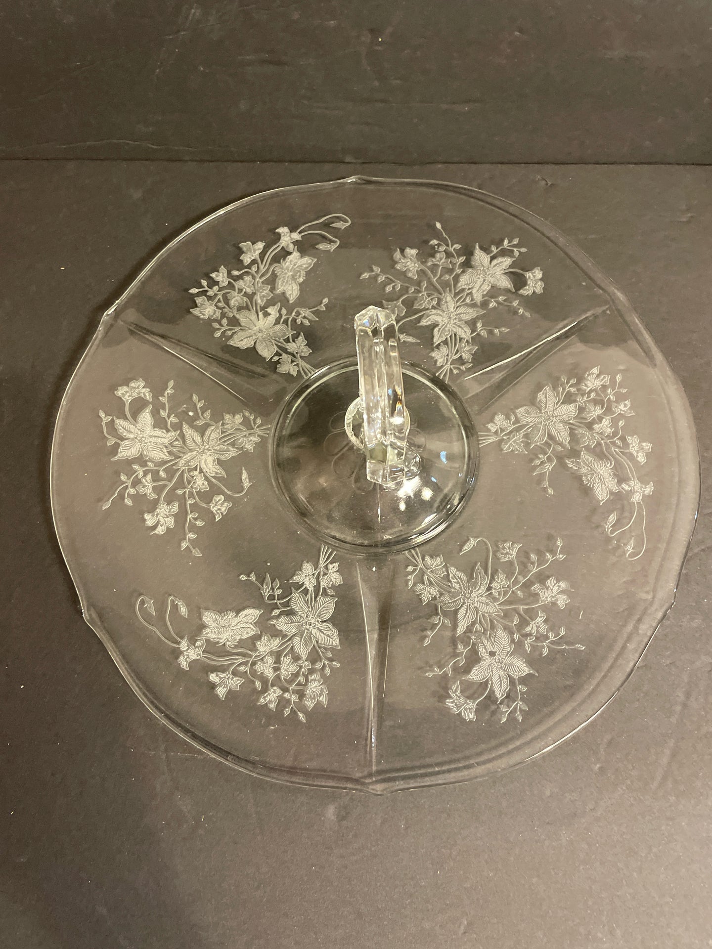 Etched Glass Serving Tray with Handle