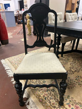 Load image into Gallery viewer, Black Painted Dining Room Table, 4 Upholstered Side Chairs &amp; Two Wood Framed Head Chairs with Three 11&quot; Leaves
